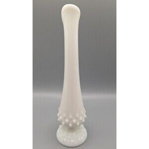 Vintage Fenton Milk Glass Hobnail Swung Hand Blown Glass Bud Vase 8" Beautiful